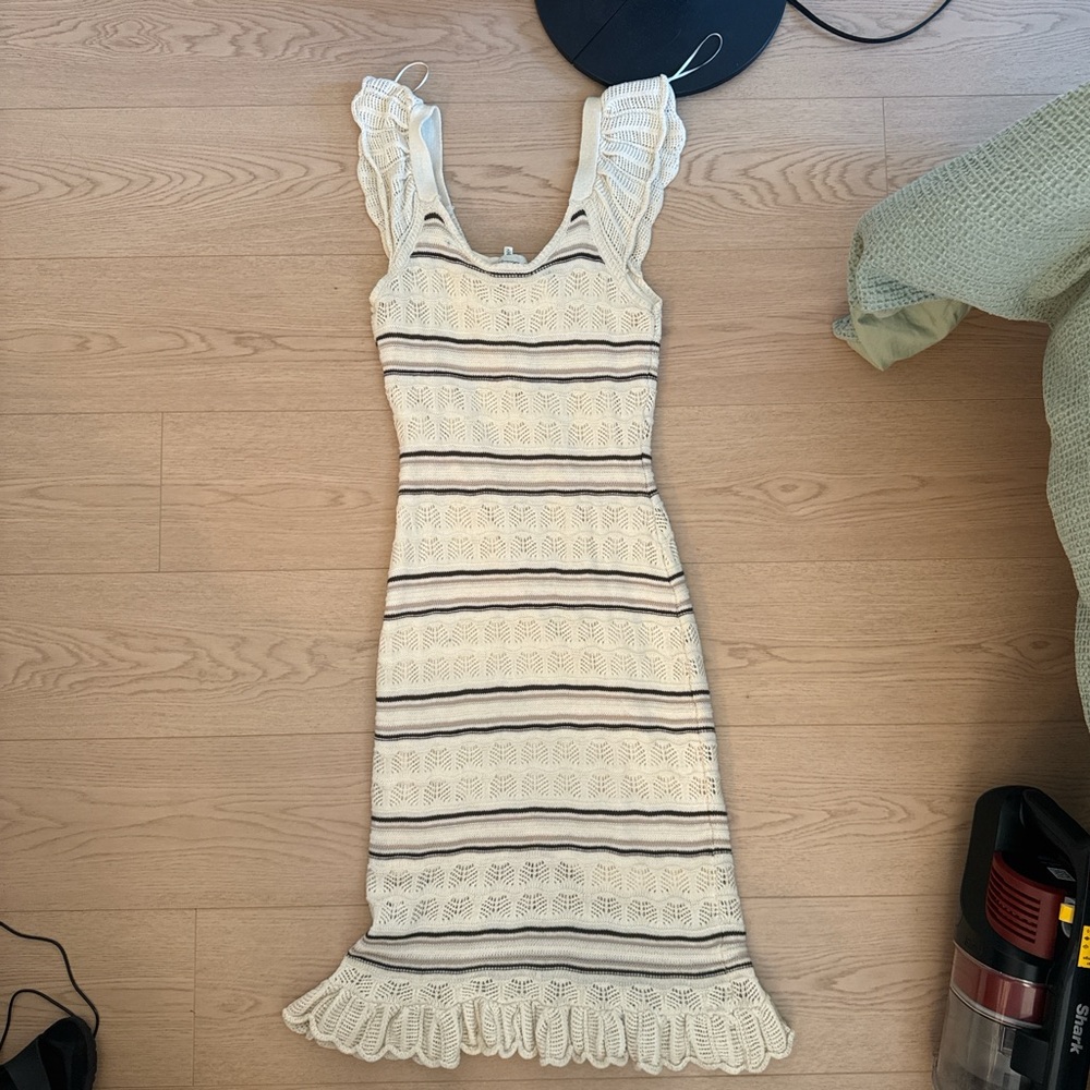 Cream and Black Lace Midi Dress
